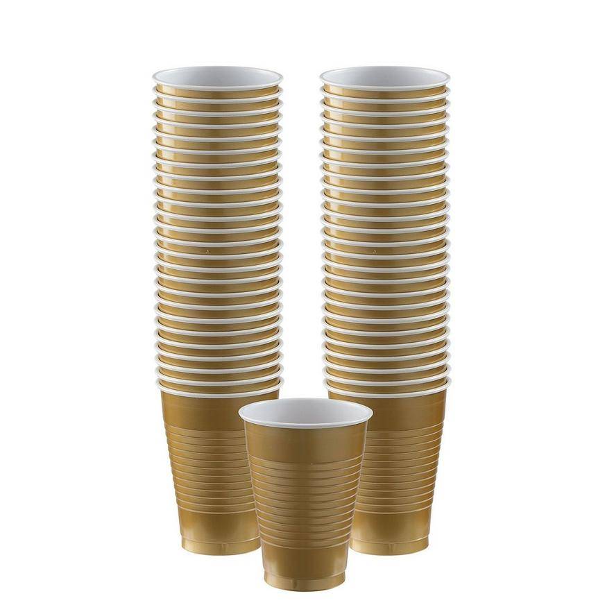 Party City Plastic Cups, Gold (50 ct)