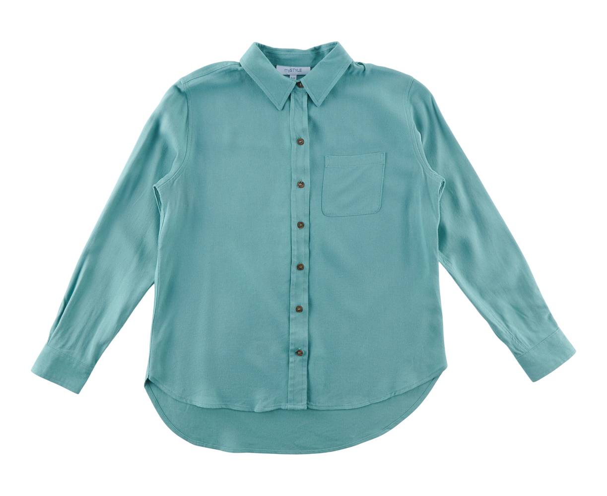 mySTYLE Women's Linen Button-Up Shirt (XL, Oil Blue)