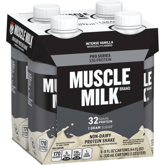 Muscle Milk Pro Series Non Dairy Protein Shake Intense Vanilla Cartons (11 oz x 4 ct)