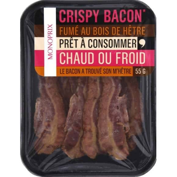 Monoprix Crispy Bacon Fumé Au Bois De Hêtre Prêt À Consommer La Barquette De 55 G