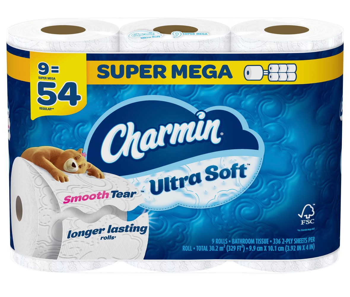 Charmin Ultra Soft Super Mega Tissue Rolls, 3.92x4 in (9 ct)