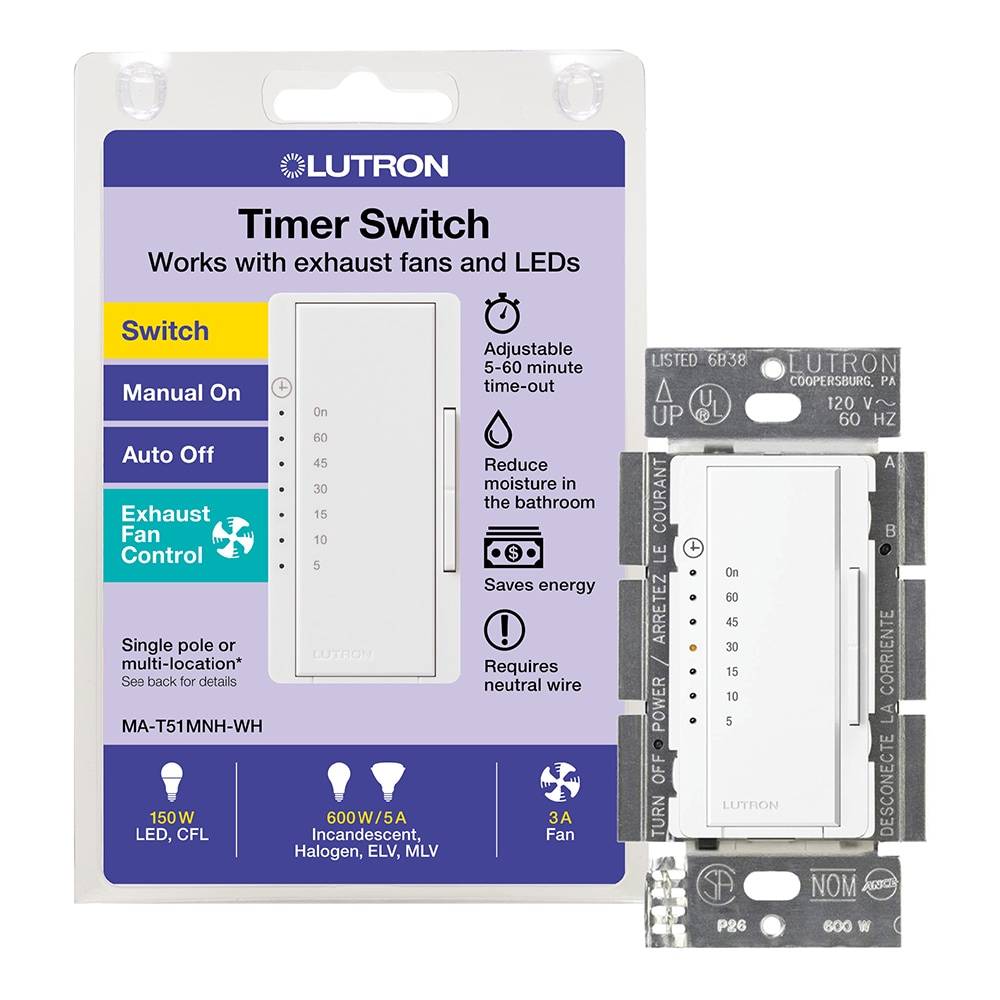 Lutron 5-Amps 120-volt Maestro Incandescent In-wall Countdown Lighting Timer | MA-T51MNH-WH