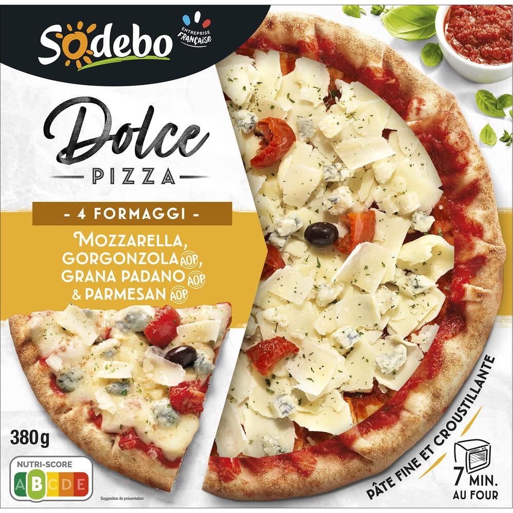 Sodebo - Dolce pizza au 4 fromages, mozzarella gorgonzola grana padano & parmesan (380g)