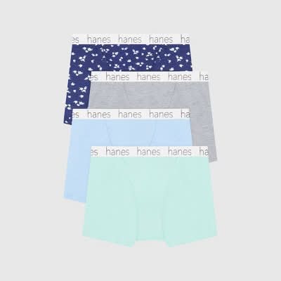 Hanes Premium Boyfriend Cotton Stretch Boxer Briefs, Women, L, Assorted (4 ct)