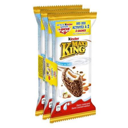 Gaufrettes fourrées et enrobées chocolat noisette KINDER MAXI KING - le paquet de 3 - 105g