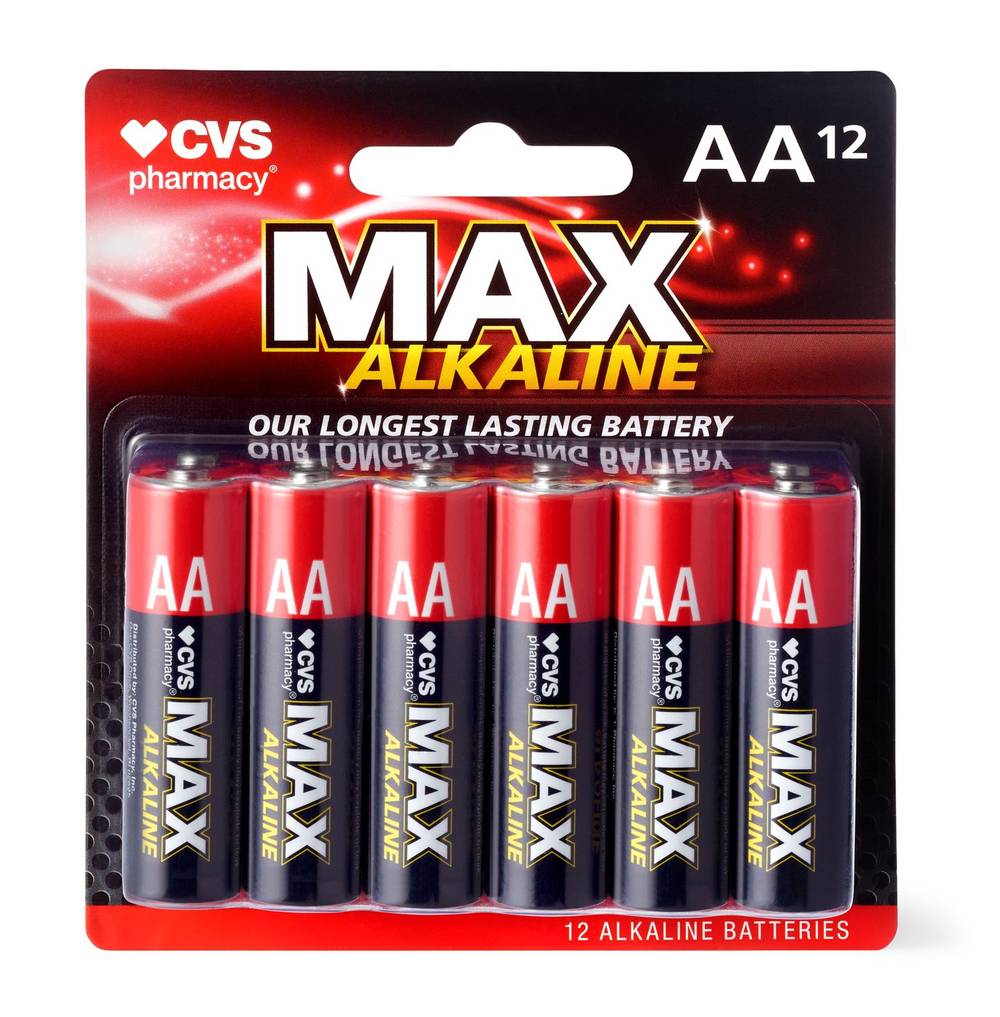 Cvs Max Alkaline Batteries, Aa, 1.5 Volt, 12 Ct
