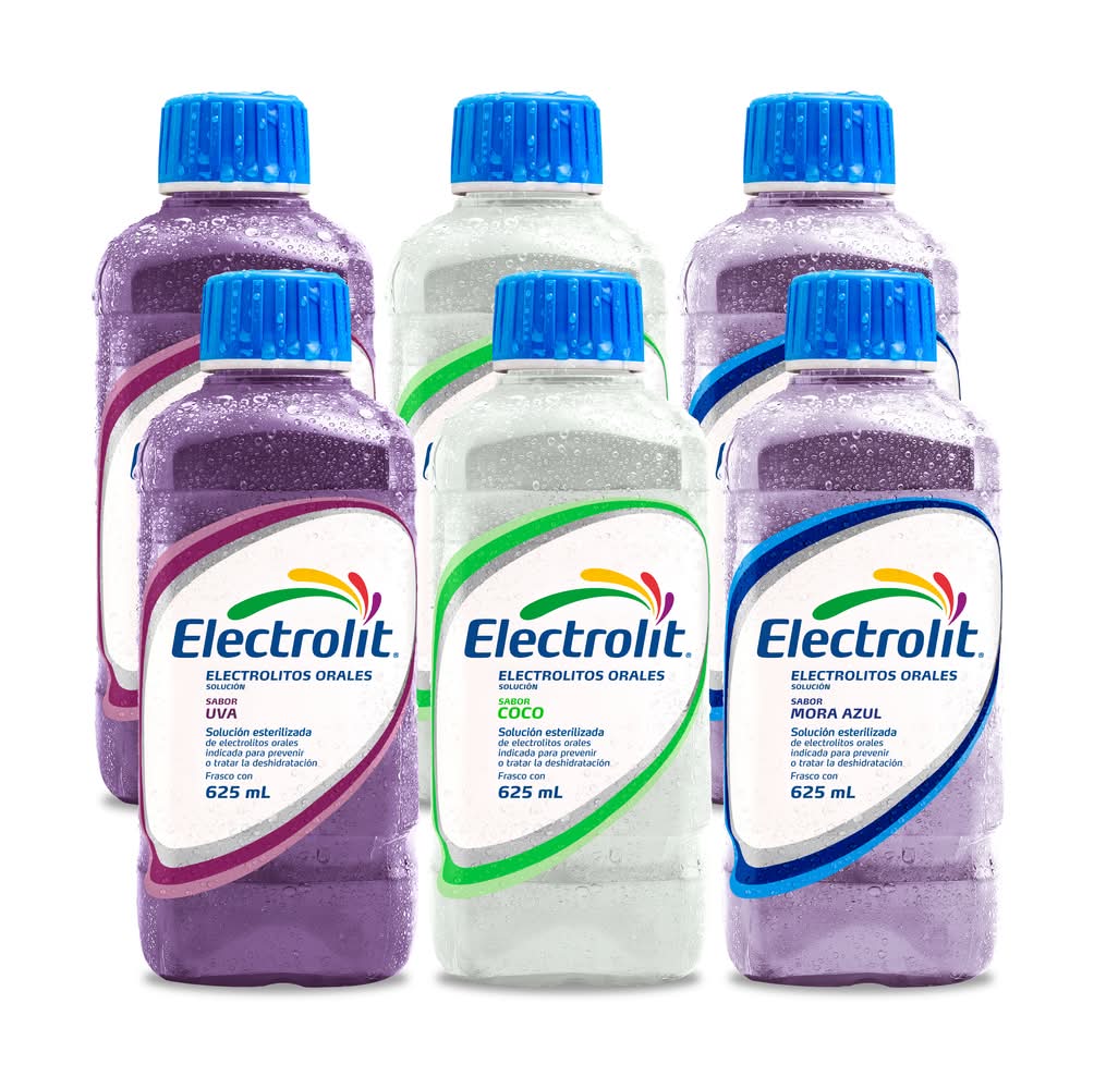 Electrolit · Suero rehidratante, uva-coco-mora azul (6 x 625 ml)