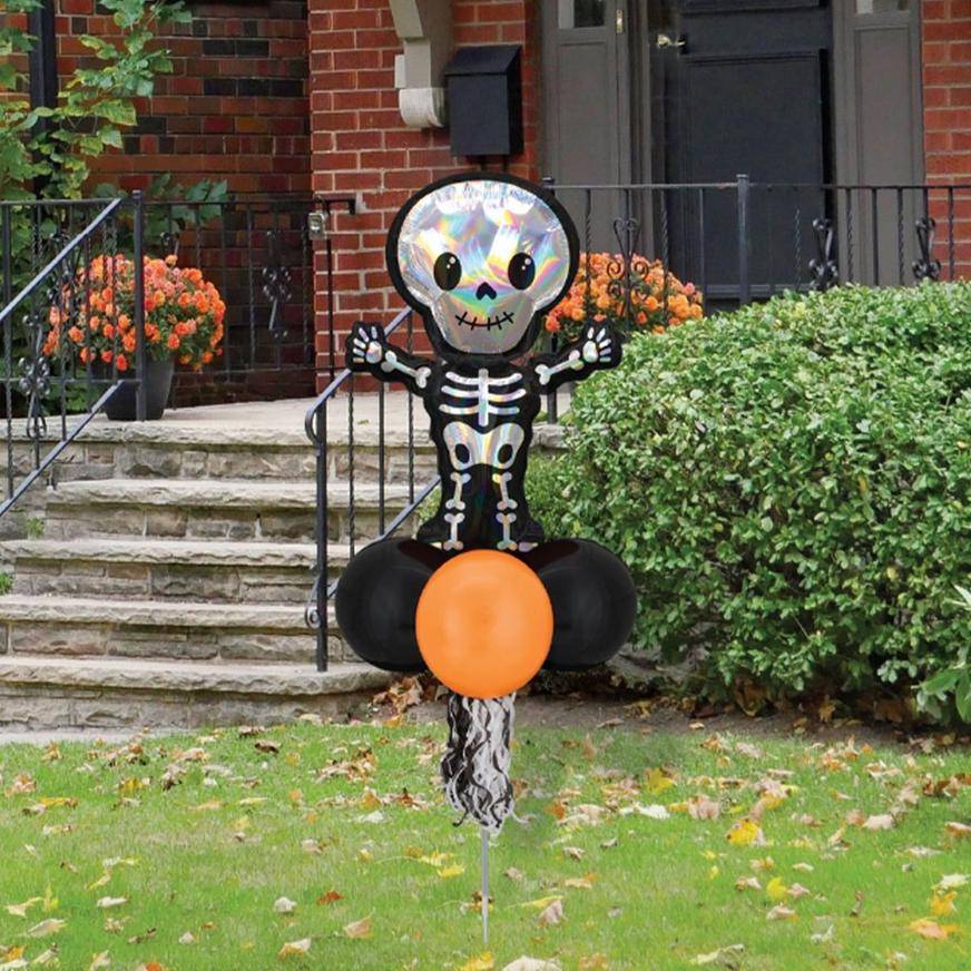 Uninflated Air-filled Iridescent Skeleton Foil Latex Balloon Yard Sign, 64in