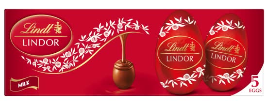 Lindt Milk, Lindor Filled Chocolate Easter Eggs (5 x 90g)