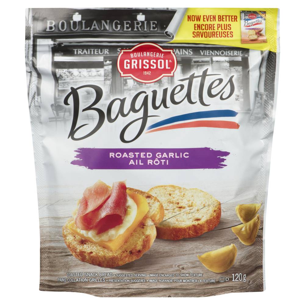 Boulangerie grissol baguettes pain collation grillé - baguettes toasted snack bread (ail rôti)
