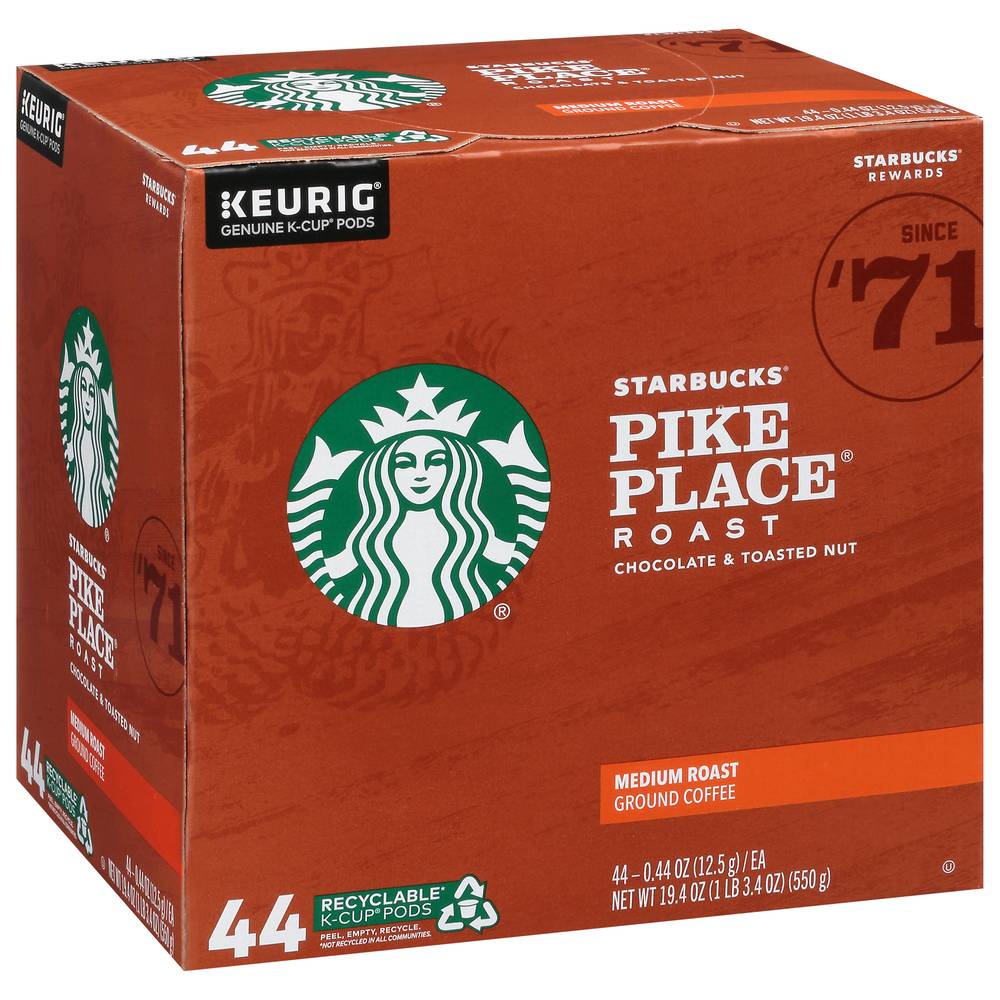 Starbucks Pike Place Medium Roast Ground Coffee K-Cup Pods (1.21 lbs)