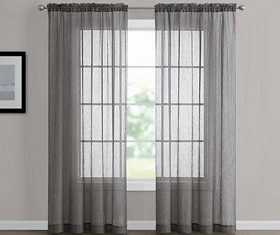 Dark Gray Crushed Voile Sheer Rod Pocket Curtain Panel, (84")
