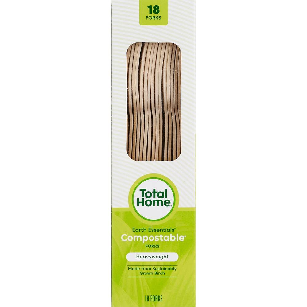 Total Home Earth Essentials Compostable Birch Cutlery, 18 ct