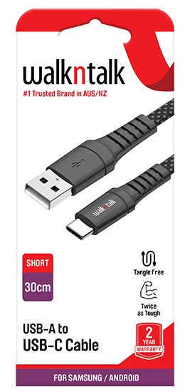 Walkntalk 30Cm Usb-A To Usb-C Cable