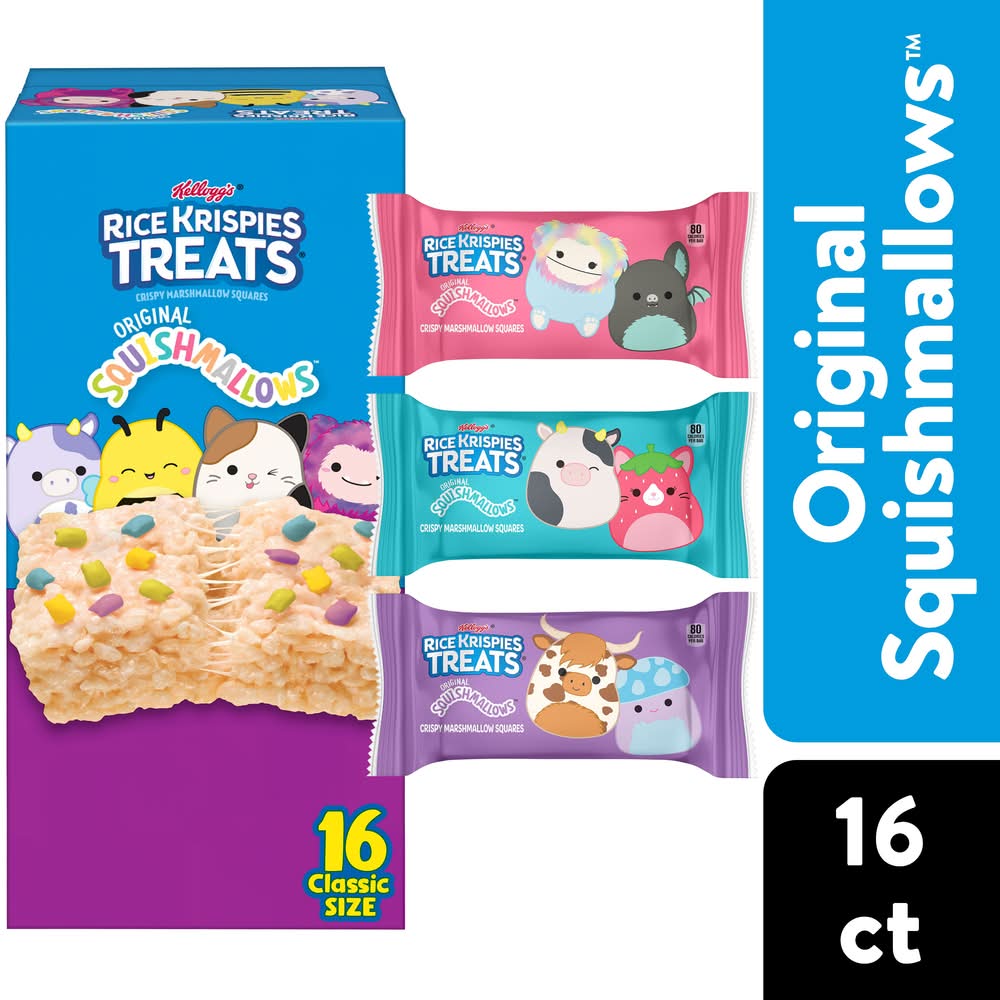 Rice Krispies Treats Crispy Marshmallow Squares Squishmallows Sprinkles Snack Bars, Original (16 x 0.7 oz)