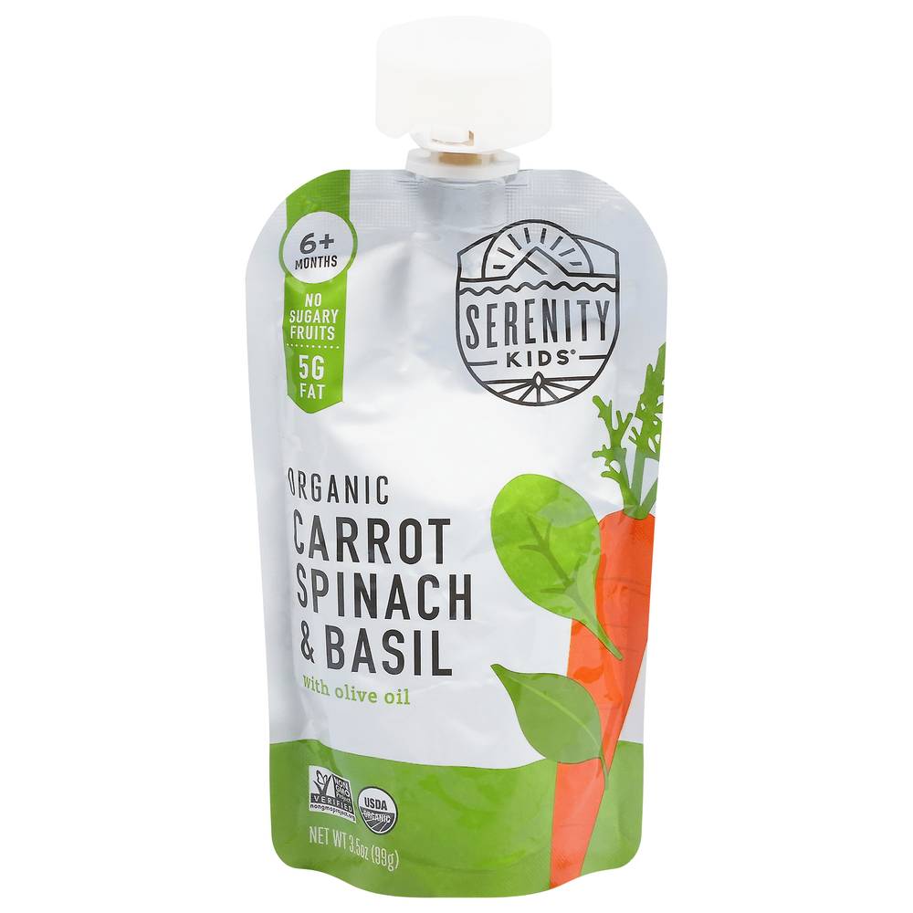 Serenity Kids 6 Months Organic Carrot Spinach & Basil Baby Food (3.5 oz)