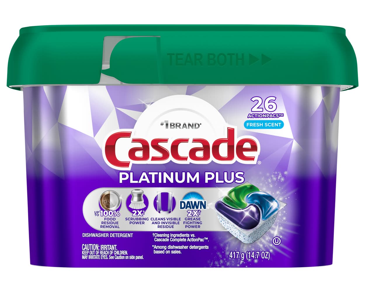 Cascade Actionpacs Platinum Plus Dishwasher Detergent, Fresh (14.7 oz, 26 ct)