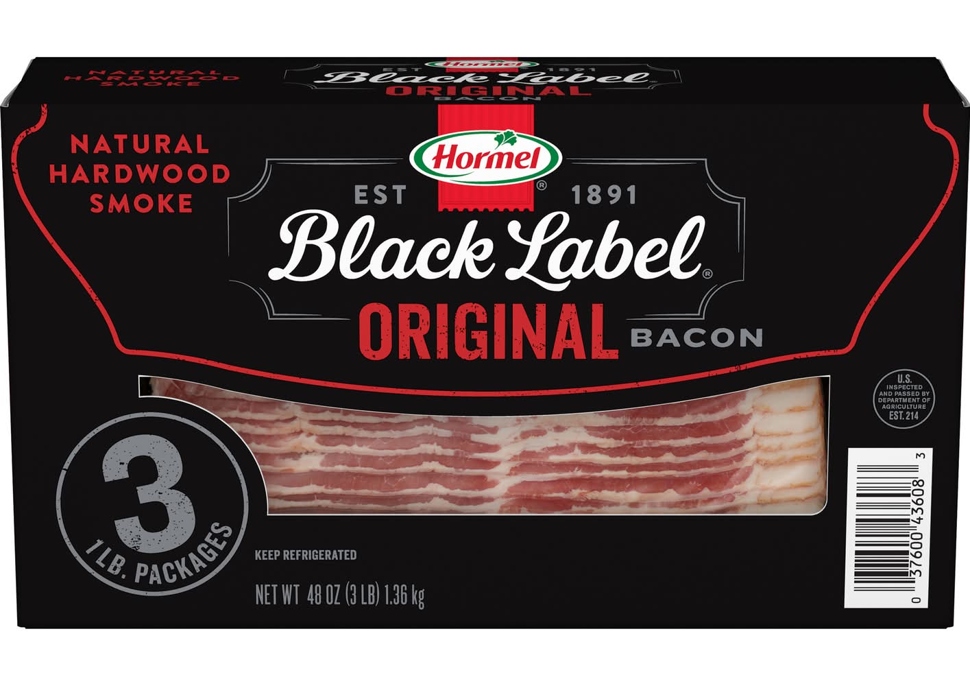 Hormel Black Label Natural Hardwood Smoked Bacon, Original (16 oz)