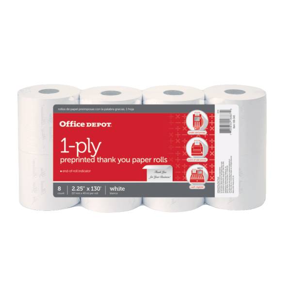 Office Depot 1-Ply Preprinted Paper Rolls 2-1/4" X 130' White