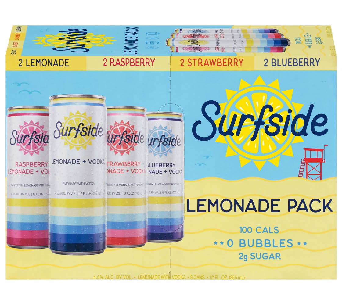 Surfside Lemonade Variety pack, Raspberry-Lemonade-Strawberry-Black Cherry (8 x 12 fl oz)