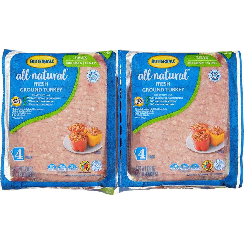 Butterball Ground Turkey 93% Lean 7% Fat, 1.7 lb, 4-count