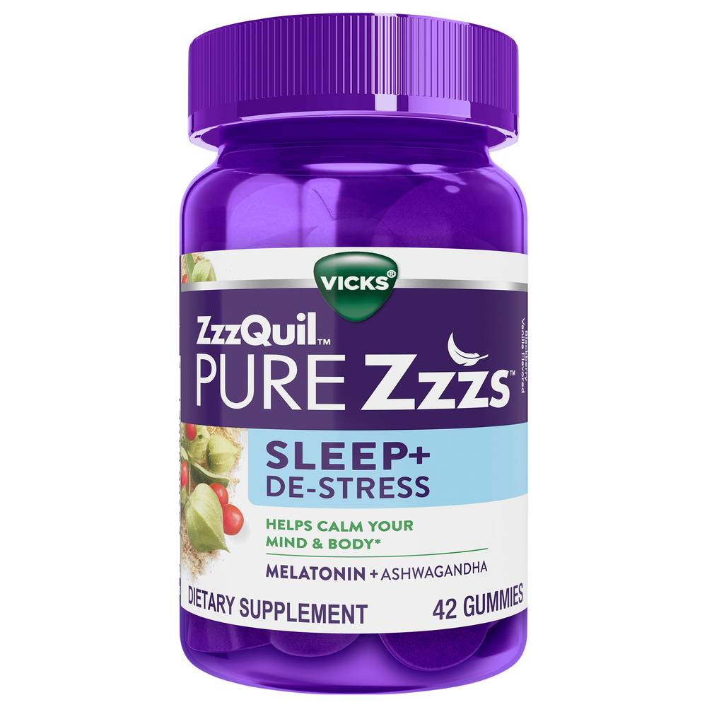 Vicks Zzzquil Pure Zzzs De-Stress + Sleep Melatonin Gummies (4 oz)