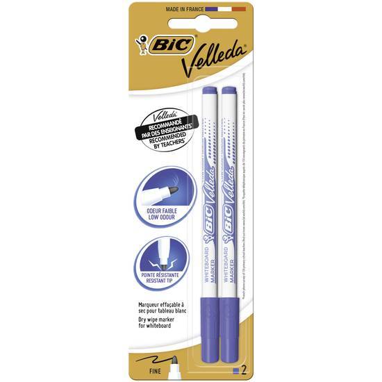 Bic velleda 1721 feutres pour tableau blanc effaçables à sec pointe conique fine - bleu, blister de 2