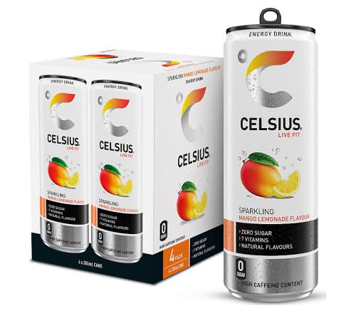 Celsius Mango Lemonade, Sparkling Energy Drink (4 x 355ml)