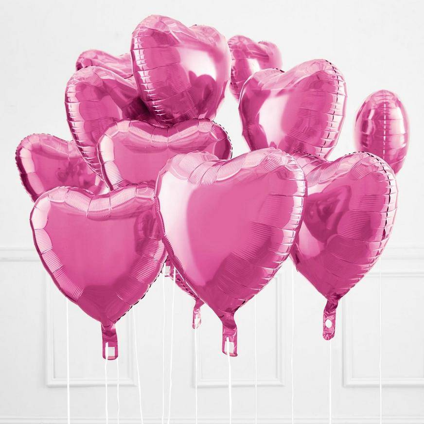 Uninflated Bubble Gum Pink Heart Foil Balloon, 17in