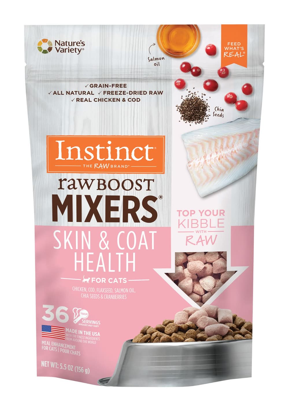Instinct® RawBoost Mixers Skin & Coat Health Cat Food Topper - Natural, Grain Free, Freeze Dried (Flavor: Chicken & Cod, Size: 5.5 Oz)