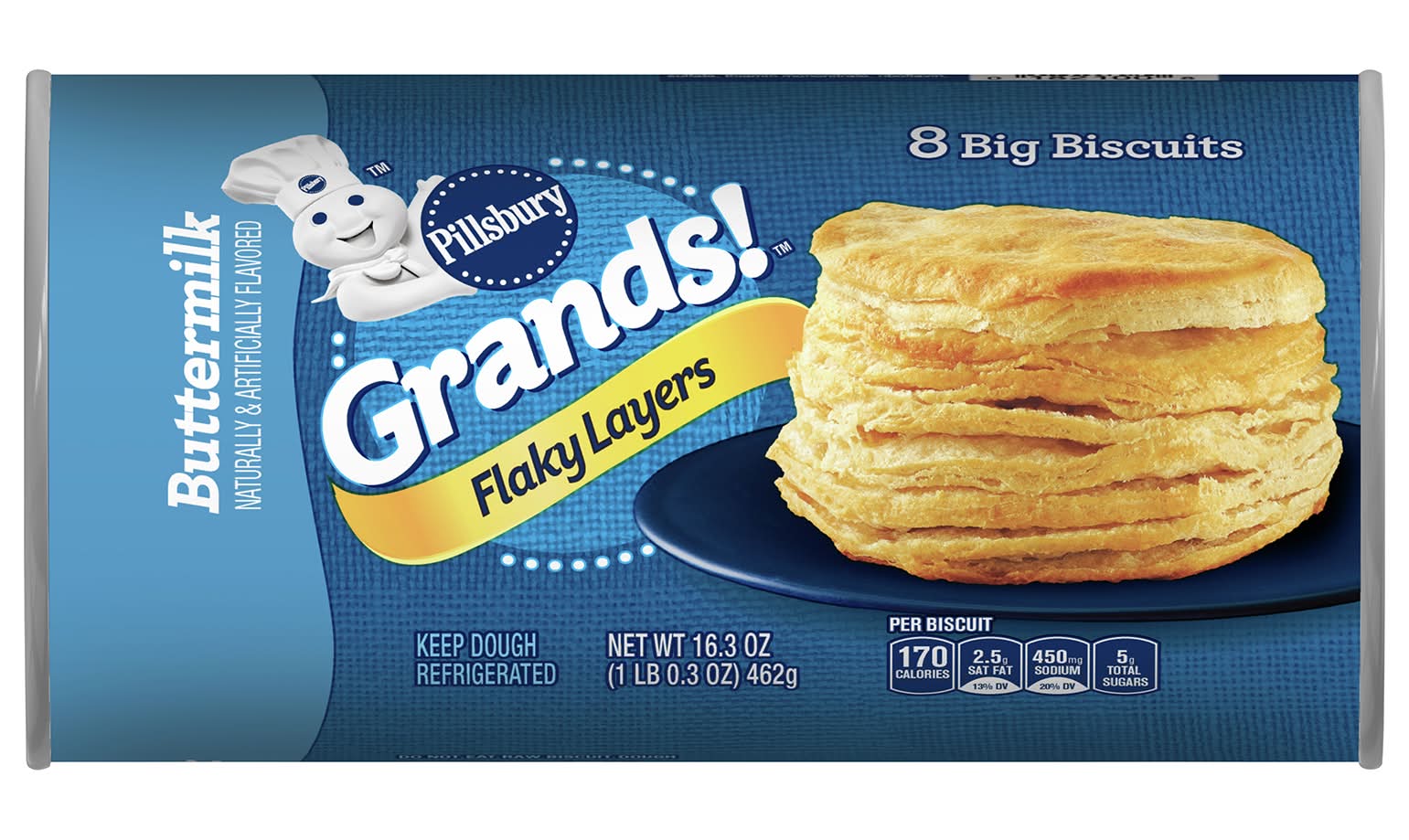 Pillsbury Grands Flaky Layers Biscuits, Buttermilk (1.02 lbs, 8 ct)
