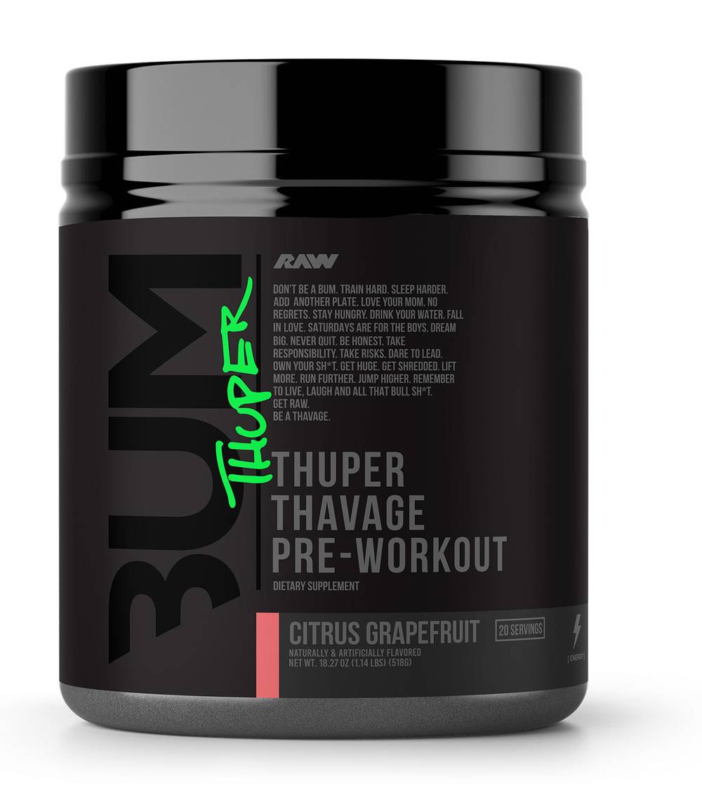 RAW Nutrition Thuper Thavage Pre-Workout Drink Mix, Citrus/Grapefruit (1.14 lbs)