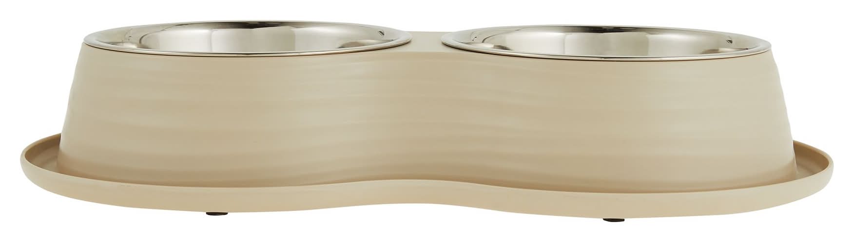Top Paw® Melamine & Stainless Steel Double Diner Dog Bowls, Tan/Green/Black, 60 OZ, 3.75-cup (Color: Tan)