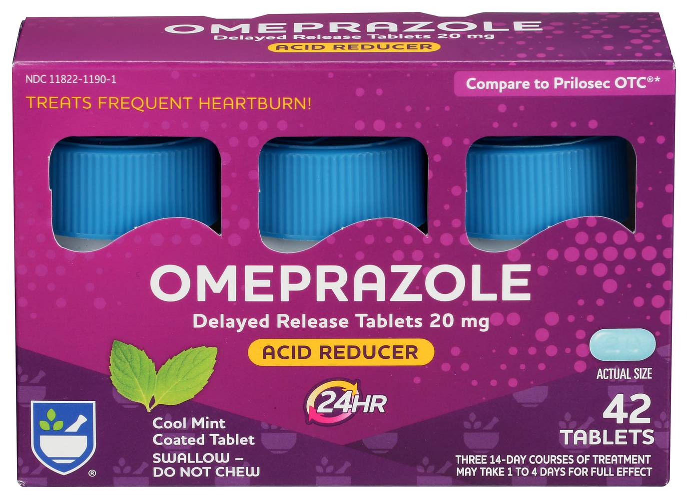 Rite Aid Acid Reducer Omeprazole Delayed Release Cool Mint Coated Tablets 20 mg