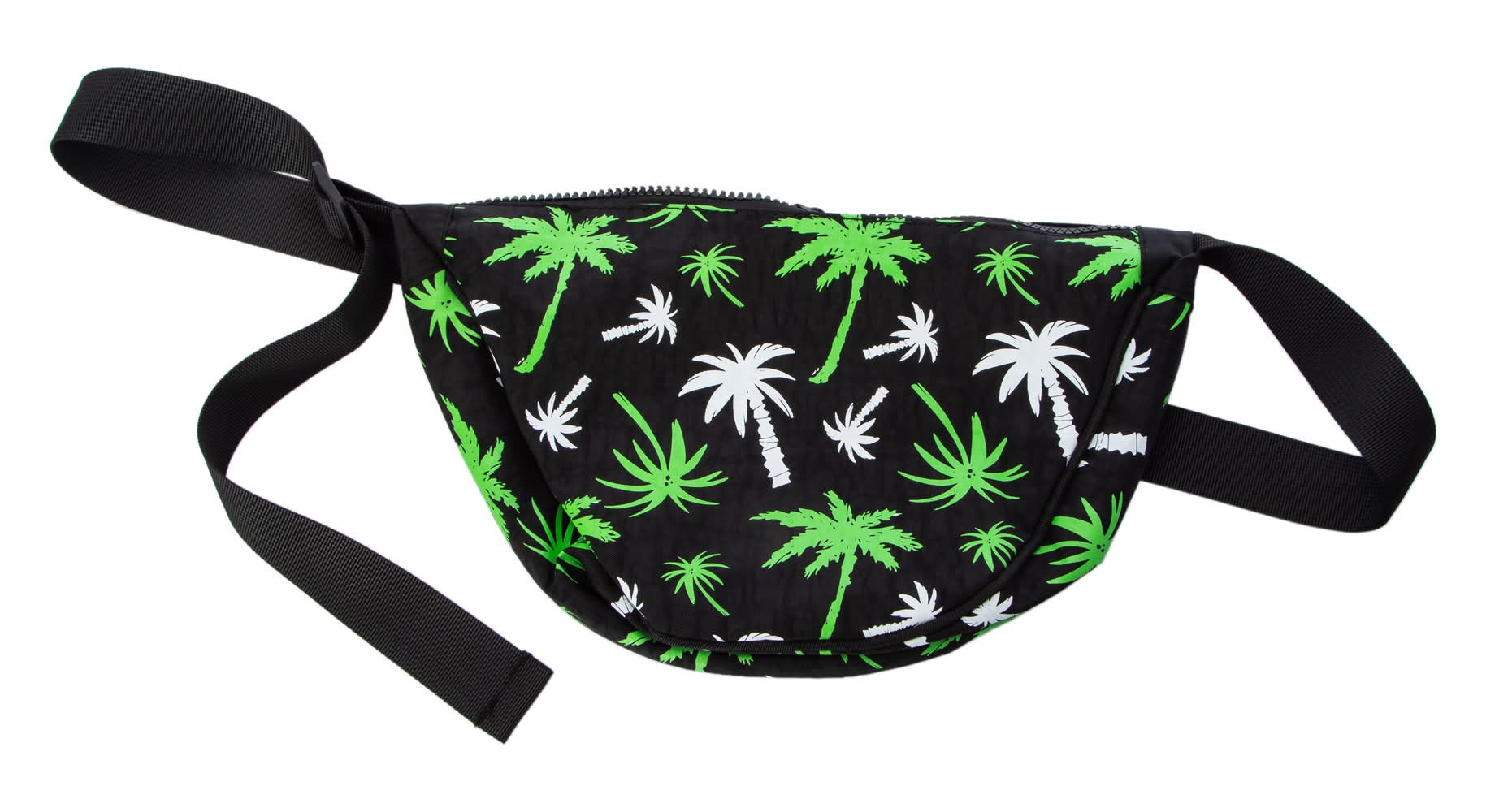 Crescent Bag 12in x 7in Black Palm Trees