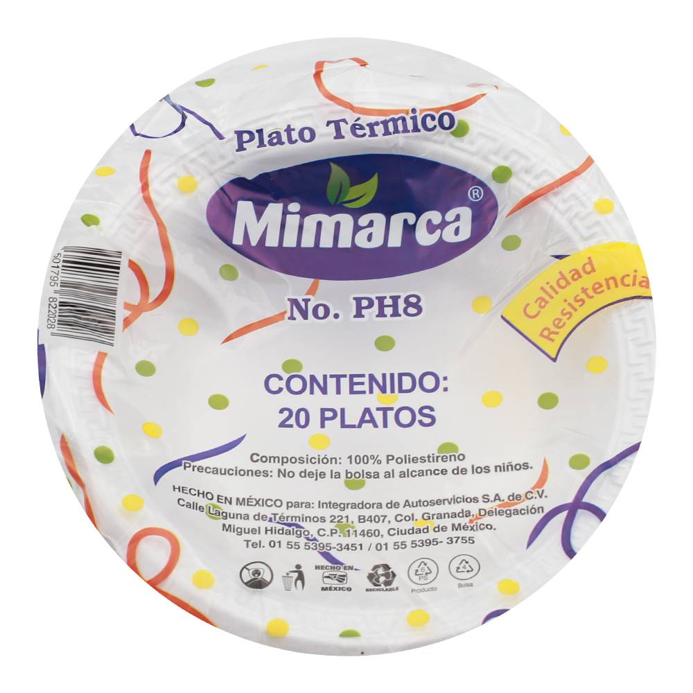 Mimarca plato desechable redondo (bolsa 20 piezas)