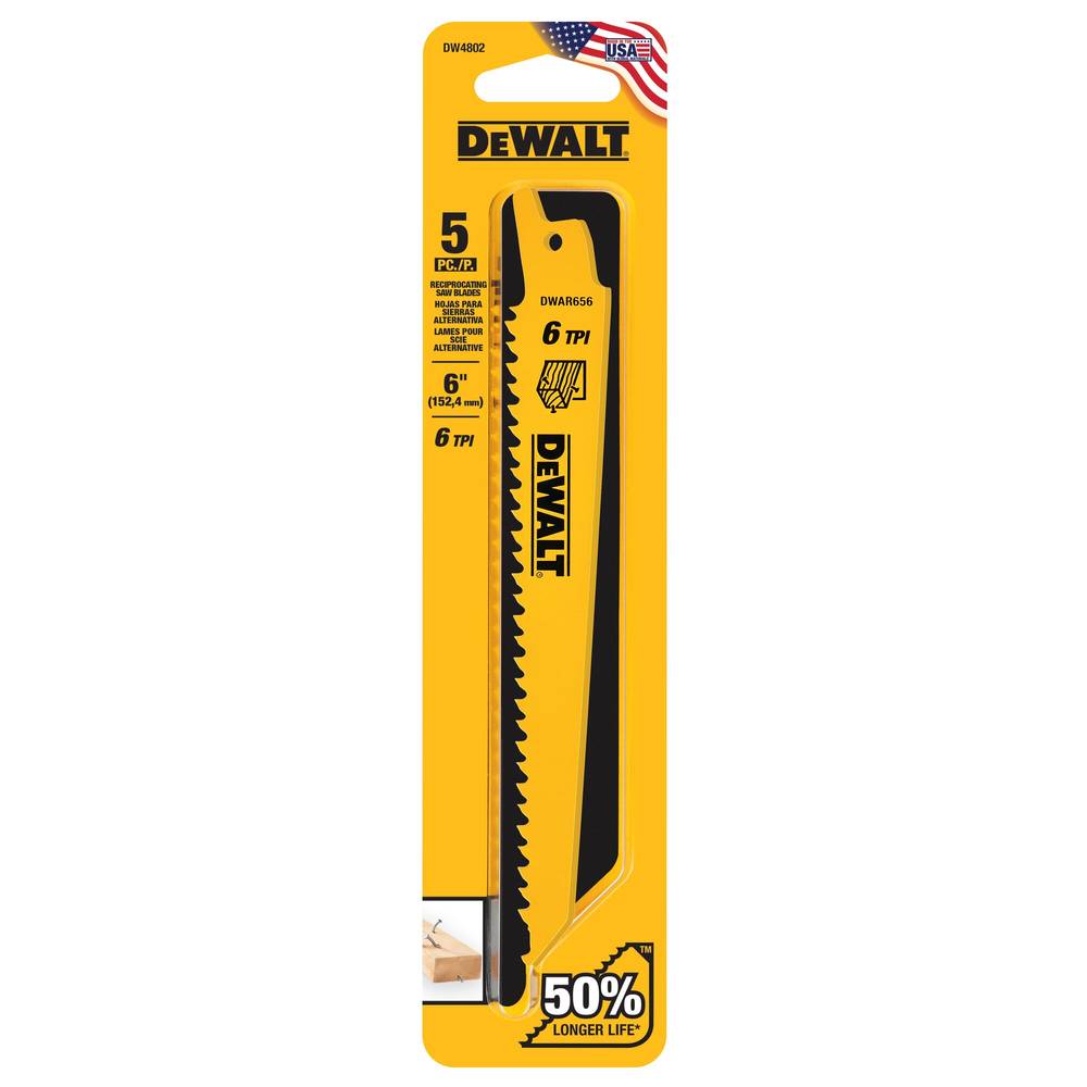 DEWALT Bi-metal 6-in 6 Tpi Wood Cutting Reciprocating Saw Blade (5-Pack) | DW4802  Z