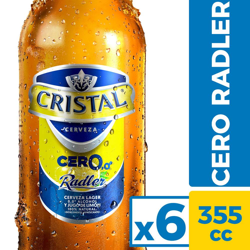 Cristal cerveza cero radler (6 pack, 355 ml) (limón)