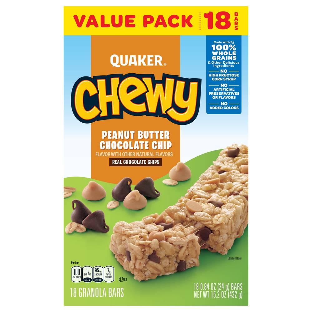 Quaker Chewy Granola Bar, Peanut Butter Chocolate Chip (84 oz, 18 ct)