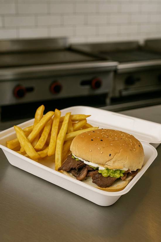 Churrasco italiano con papas fritas