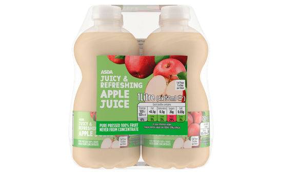 ASDA Pressed Fruit Apple Juice 4X250