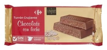 Turrón de chocolate con leche crujiente Carrefour sin gluten 250 g.