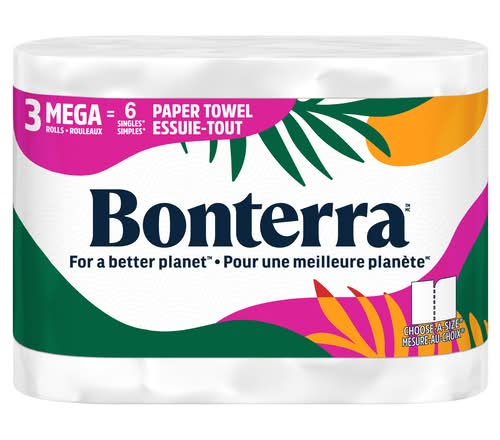 Bonterra Mega Roll Paper Towels, 27.7x13.7 cm, White (3 ct)