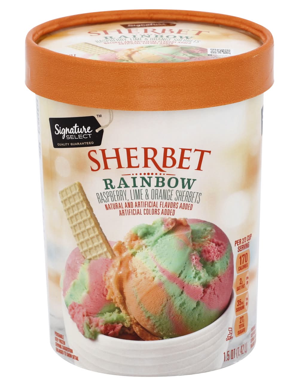 Signature Select Sherbet Rainbow Ice Cream, Raspberry-Lime-Orange