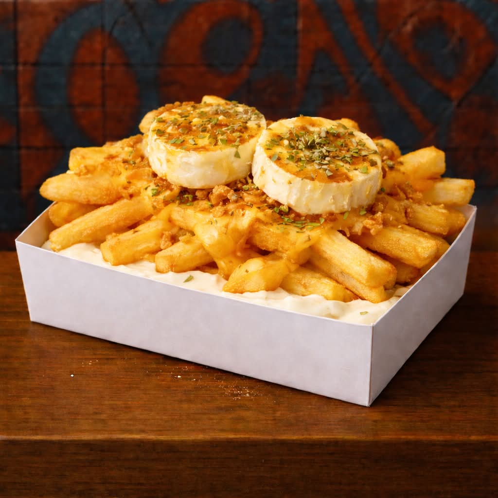 Frite à la crème d'ail, chèvre et miel
