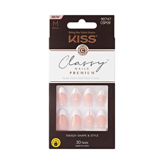 Kiss Classy Premium Almond Shape Press-On Nails (medium/pink-white)