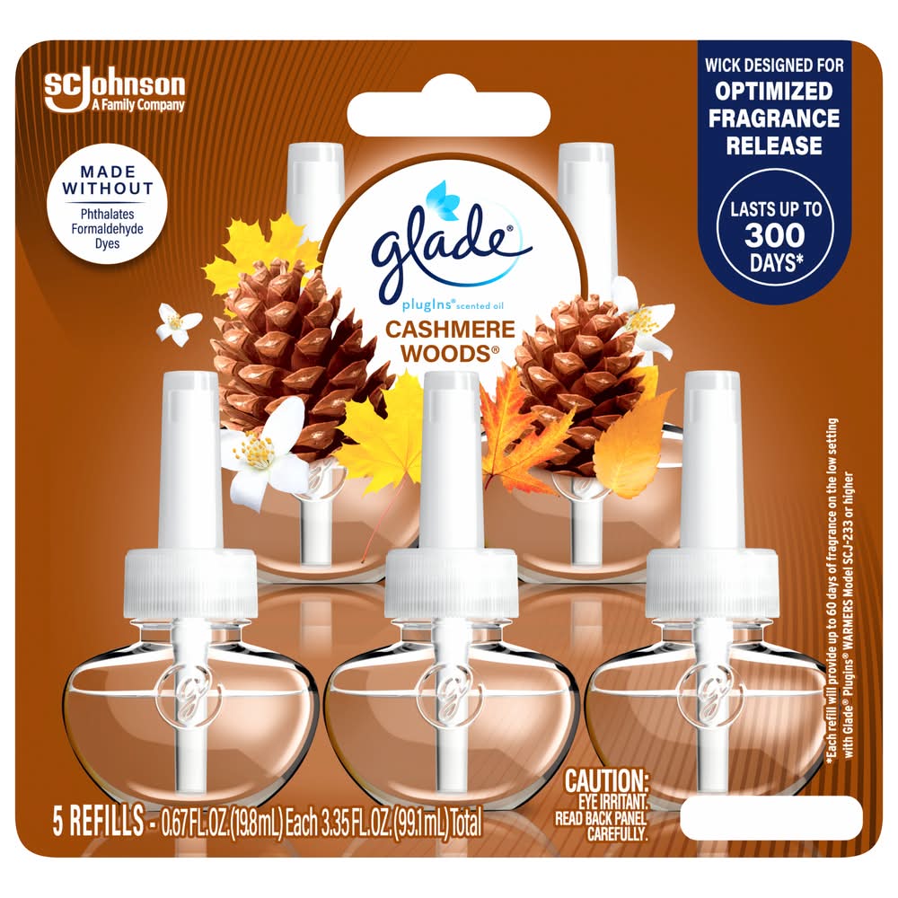 Glade Plug in Air Freshener Oil Refills, Cashmere Woods (0.67 fl oz, 5 ct)