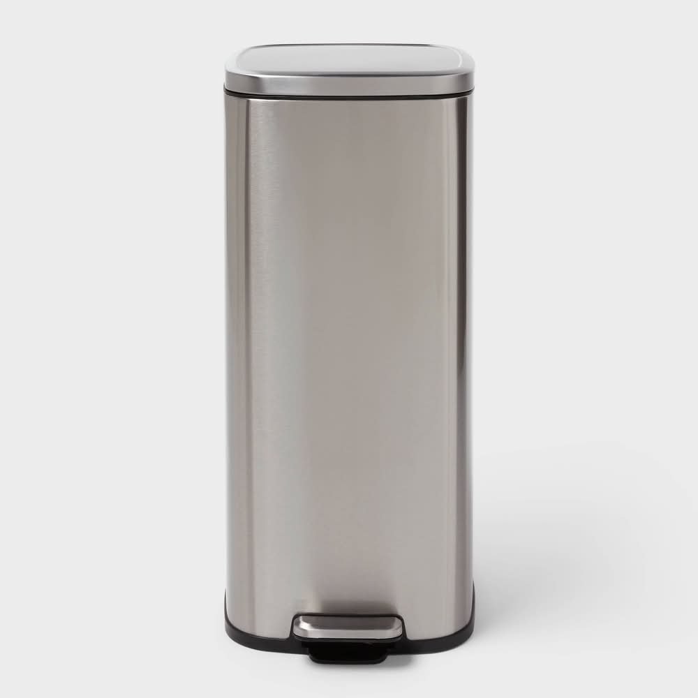 Brightroom Soft Square Step Trash Can 30 L, Silver