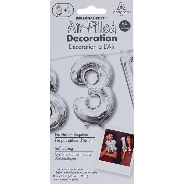Party City Uninflated 13in Air-Filled Silver Number Balloon (silver)
