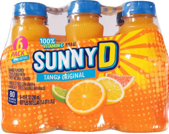 Sunny D Tangy Original Citrus Punch Juice Bottles (6 ct, 10 fl oz)